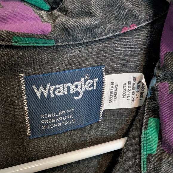 Vintage WRANGLER Brushpopper Button Down Shirt X-Long Tails Aztec Western 17-35 - Picture 3 of 5